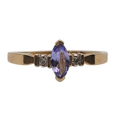 14K Yellow Gold Amethyst & Diamond Ring