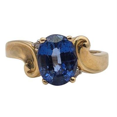 14K Yellow Gold Blue Sapphire & Diamond Ring
