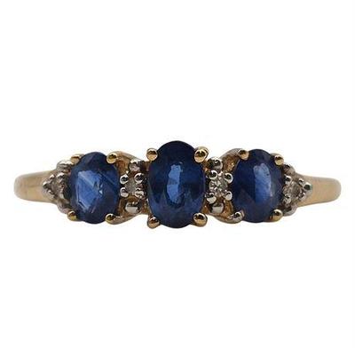 10K, Blue Sapphire & Diamond Ring