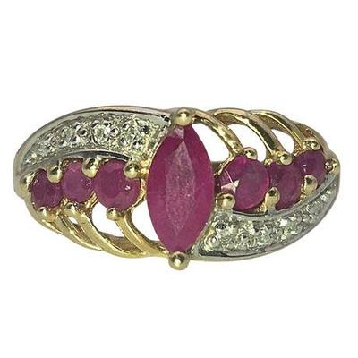 Lot 002   
10K Yellow & White Gold Pink Ruby & Diamond Ring