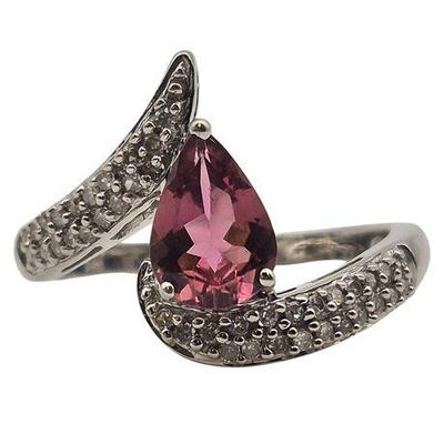Lot 014   
14K White Gold Pink Tourmaline & Diamond Ring