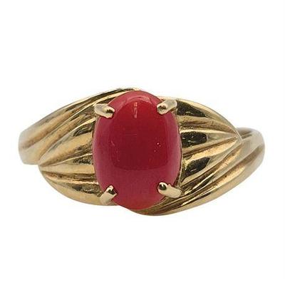 14K Yellow Gold Carnelian Cabochon Ring