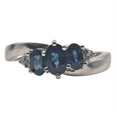 14K White Gold Sapphire & Diamond Ring