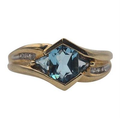 10K Yellow Gold Blue Topaz & Diamond Ring
