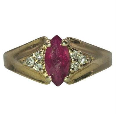 14K Yellow Gold Ruby & Diamond Ring