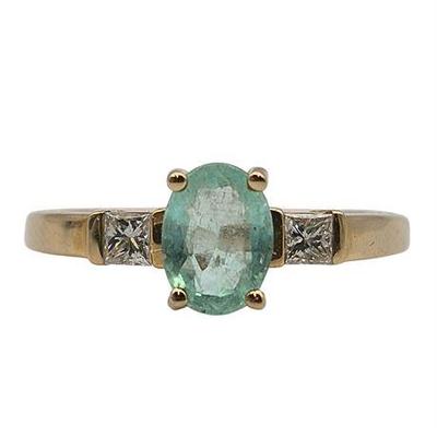 14K Yellow Gold Aquamarine & Diamond Ring
