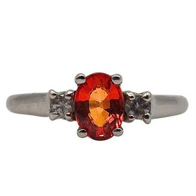 14K White Gold Spessartine Garnet & Diamond Ring