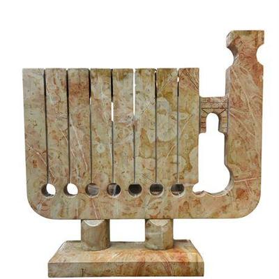 Jerusalem Carved Marble Hanukkah Menorah, Large
