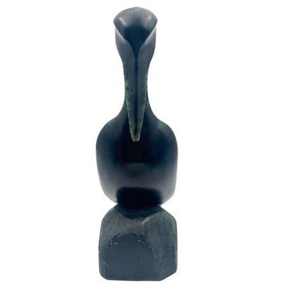 Inuit Pelican Figure in Serpentine Stone, Signed, 1975