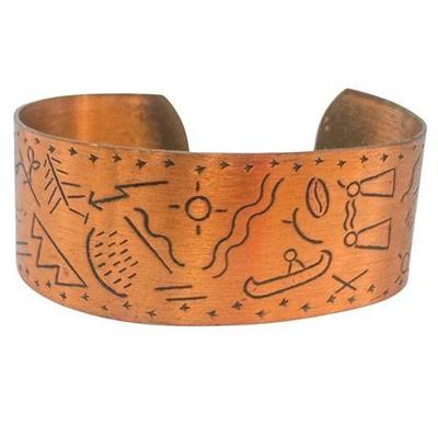 Native American Crafted Copper Cuff Bracelet with Petroglyphs Design
