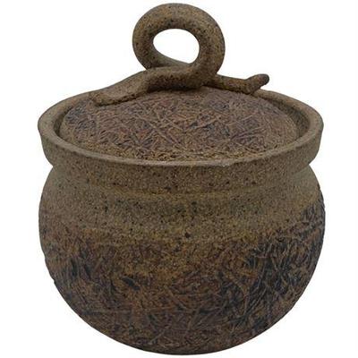 Raku and Embossed Stoneware Sugar Bowl
