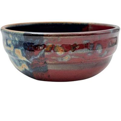 Donn Zver Pottery Blue & Copper Red Overlap Glaze Serving Bowl