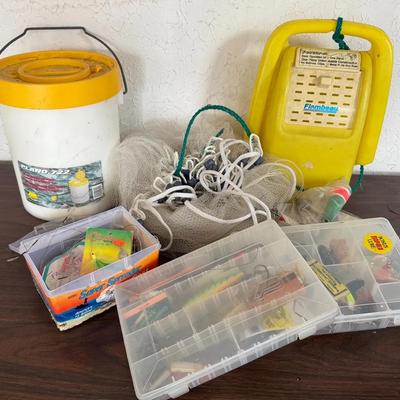 More Fishing Gear W/ Weighted Net, Bait Bucket, Hooks, Lures ++
