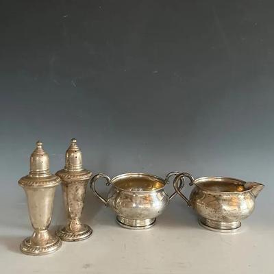 Sterling Silver Creamer and Sugar Bowl Plus Sterling Shakers, All Weighted