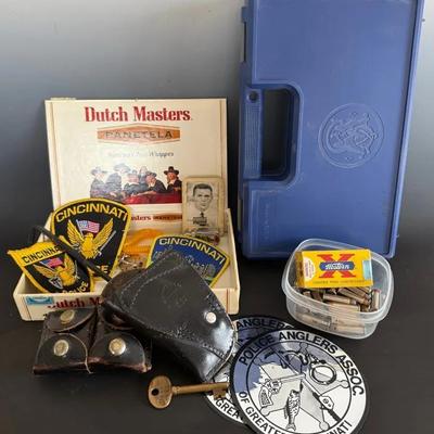 Vintage Cincinnati Police Collectibles W/ Patches, ID, Gun Case & Loose Ammo