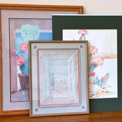Southwestern Style Art W/ Gloria Eriksen Prints & Relief Paper Piece Titled ‘Desert Window’