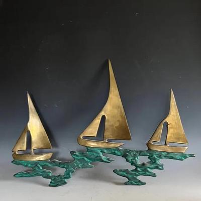 Mid Century Modern Brass Sailboat Wall Sculpture 