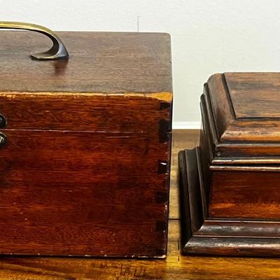 2 - Antique Wooden Boxes, Walnut & Mahogany 