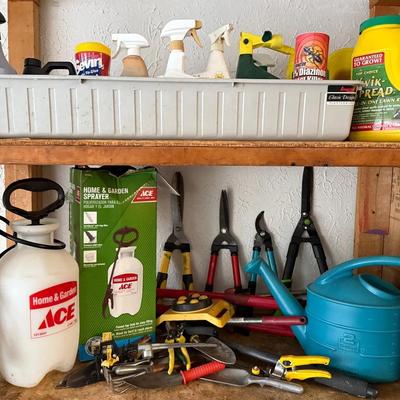 Garden Essentials W/ Small Hand Tools, Clippers, Chemicals ++