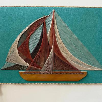 Incredible MCM String Art, Mixed Media Sailboat By Frank C. Hall