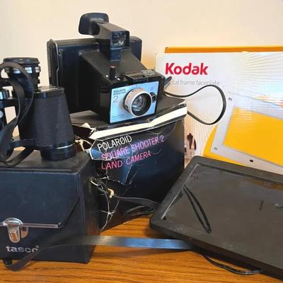 Polaroid Square Shooter, Tasco Binoculars and Kodak Digital Frame