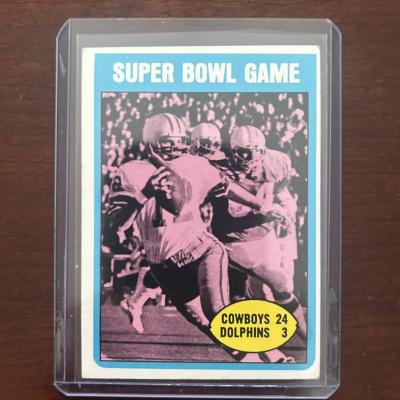1972 Topps Football Card. Super Bowl Game Cowboys 23 Dolphins 3. Card #139