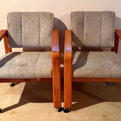 Pair (2) MCM Upholstered Rolling Chairs By Cal-Style Furniture Co.