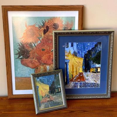 3 Framed Replica Prints Of Famous Vincent Van Gogh Works