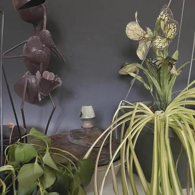 Gardener’s Group with Ceramic/Stone Fountain and Metal Ant Sculpture 