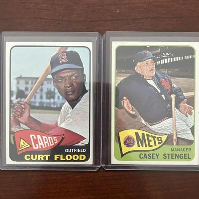1965 Topps Baseball Cards. Curt Flood and Casey Stengel # 415 & 187