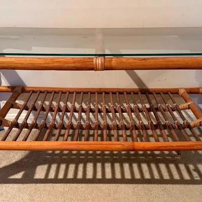 Rattan/Bamboo Style Coffee Table W/ Glass Top