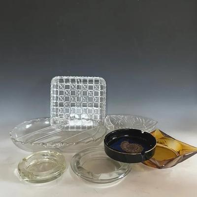 Assorted Vintage Ashtrays and Pressed Glass Dishes