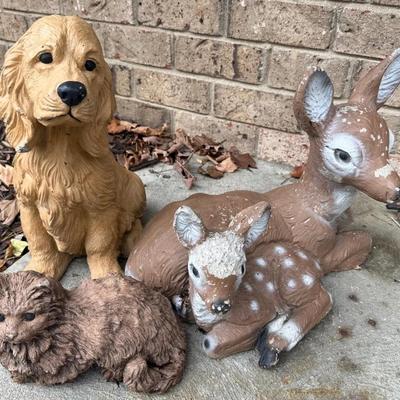 3 Painted Solid Concrete Garden Figures