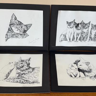 1980s Unframed, Signed Cat Prints By Frances Greenspan (4)