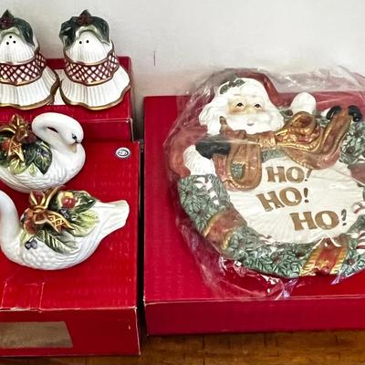 Vintage Fitz And Floyd Christmas Essentials, Canape Plate & Salt & Peppers