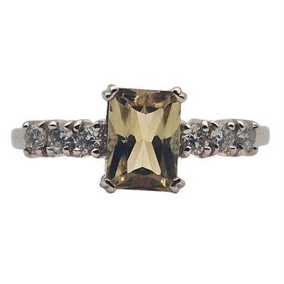 Sale Photo Thumbnail #13: 18K White Gold Green Amythyst & Diamond Ring