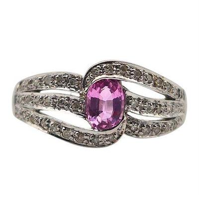 Sale Photo Thumbnail #24: 10K White Gold and Pink Sapphire & Diamond Ring