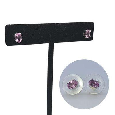 Sale Photo Thumbnail #10: Sterling Silver Pink Tourmaline Stud Earrings