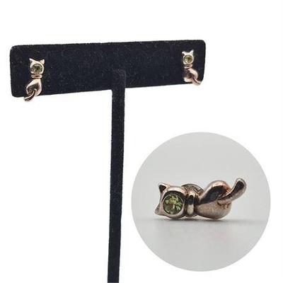 Sale Photo Thumbnail #25: Sterling Silver Peridot Cat Stud Earrings