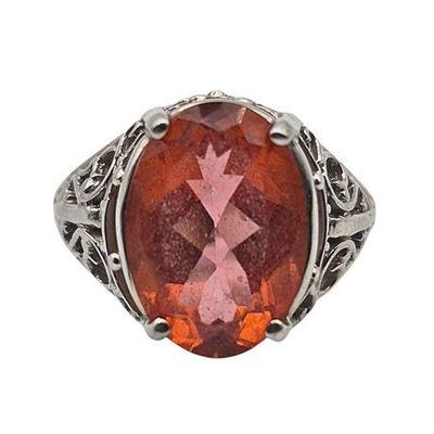 Sale Photo Thumbnail #22: Vintage Padparadscha Sapphire Ring, Set in 10K White Gold 