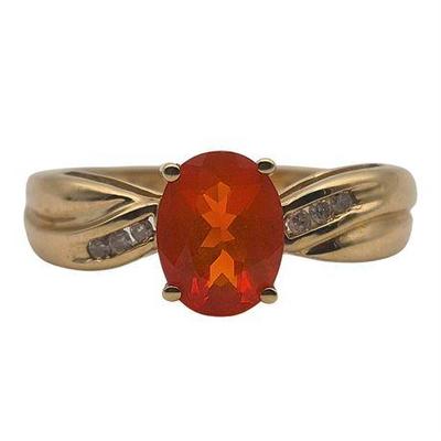 Sale Photo Thumbnail #9: 10K Yellow Gold Fire Opal & Diamond Ring