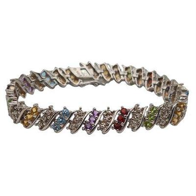 Sale Photo Thumbnail #23: Sterling Silver Multicolor Semi-Precious Gemstone Bracelet