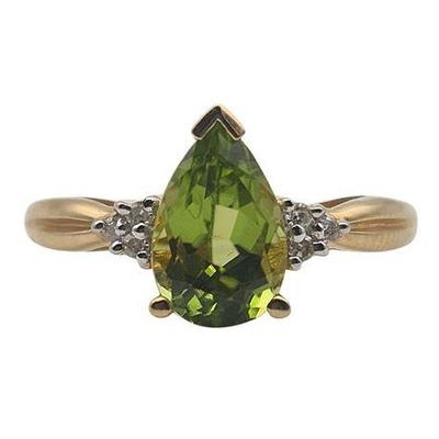 Sale Photo Thumbnail #18: 10K Yellow Gold and Green Tourmaline & Diamond Ring