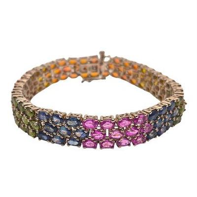 Sale Photo Thumbnail #8: Sterling Silver Multicolor Semi-Precious Gemstone Bracelet