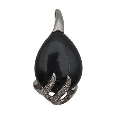Sale Photo Thumbnail #20: Onyx & Diamond Pendant, Sterling Silver Setting