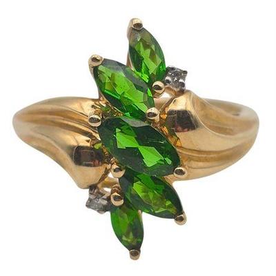 Sale Photo Thumbnail #16: 10K Yellow Gold and Green Chrome Diopside Diamond Ring