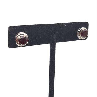 Sale Photo Thumbnail #6: Sterling Silver Garnet Stud Earrings