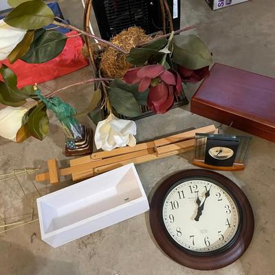 Various Pieces Of Home Decor Including Two Clocks