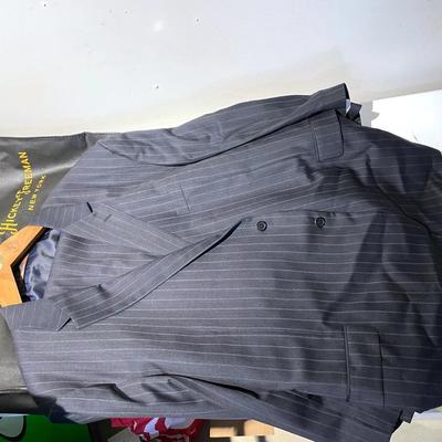 Hickey Freeman Larger Mens Blue Pinstripe Two Piece Suit