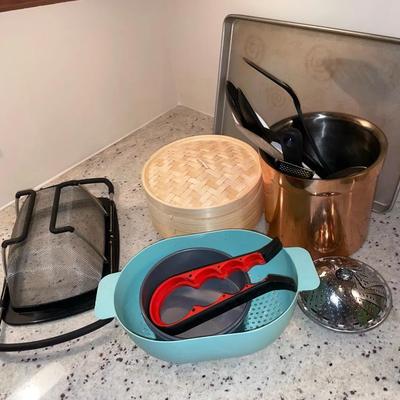 Lot Of Various Kitchen Items Including A Steam Basket
